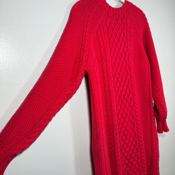 Lands’ End Cable Knit Sweater Dress Red Long Sleeve M 10/12 Winter Cozy Holiday - Picture 3 of 7